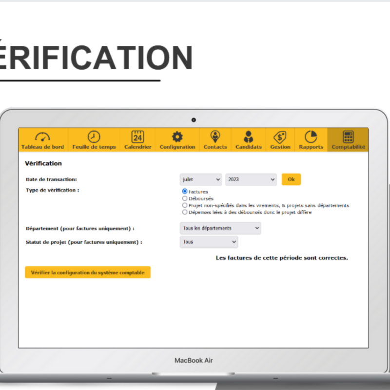 Comptabilité, vérification des factures et déboursés