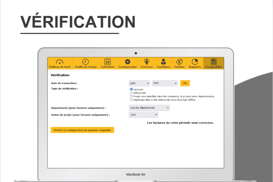 Comptabilité, vérification des factures et déboursés