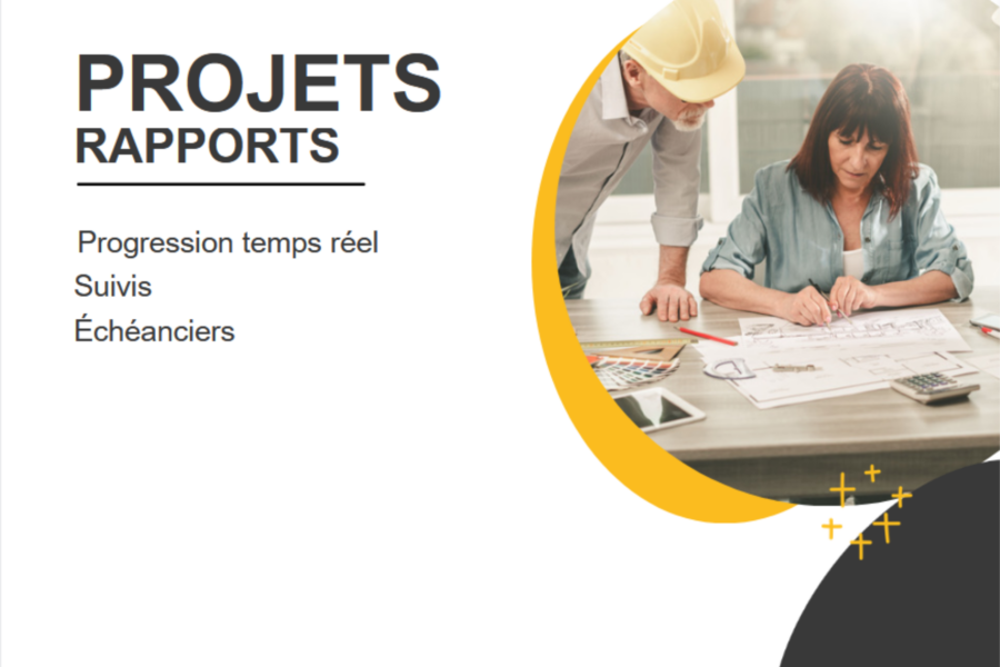 Rapports par projet, suivis en temps réel.