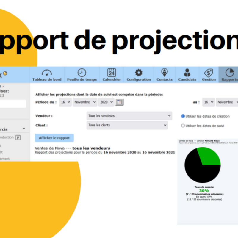 Rapport de projections de vente associé au module CRM du Collabox.