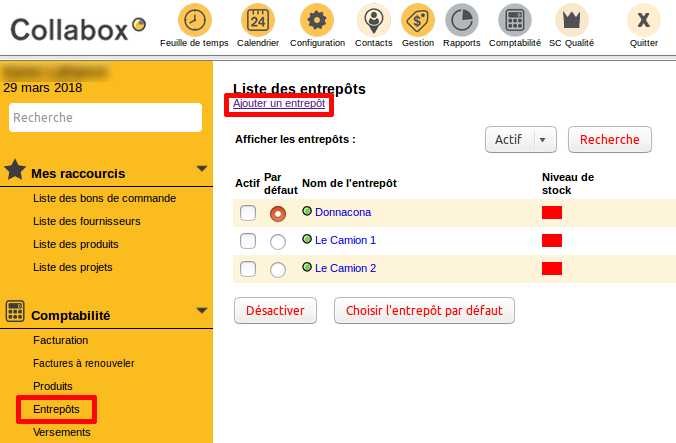 Visual showing how to add a warehouse to the list of warehouses.