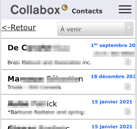 Liste des suivis : à venir