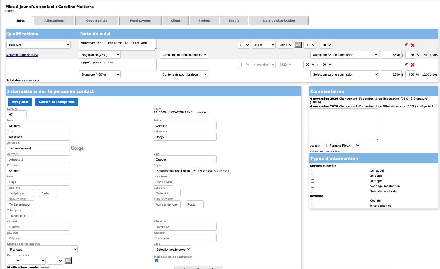 La fiche contact du Collabox
