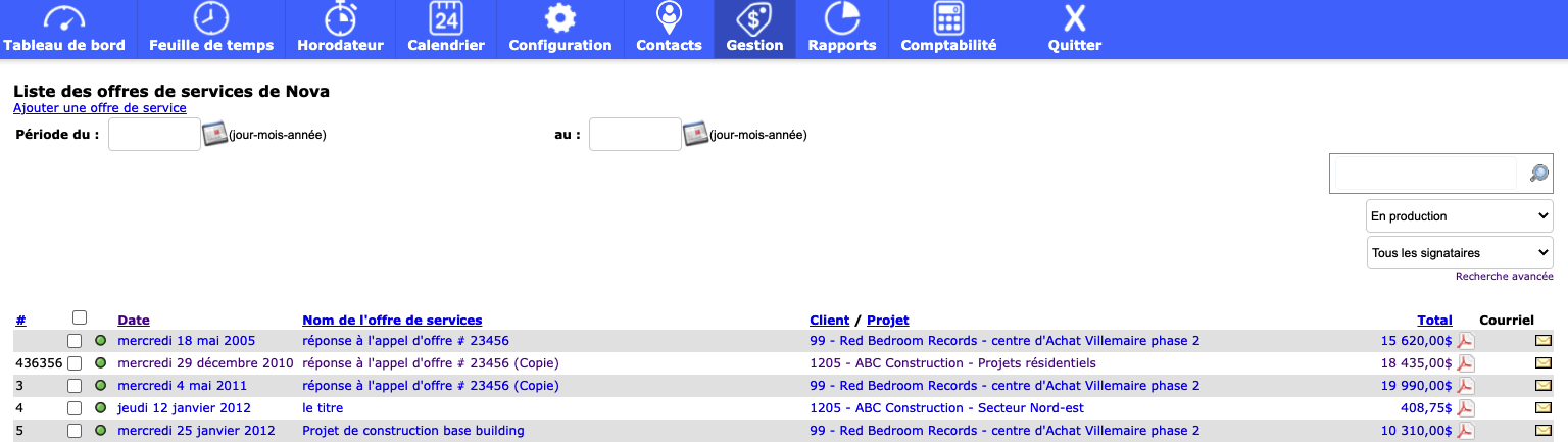 CrÃ©ation et gestion des offres de services (soumissions)