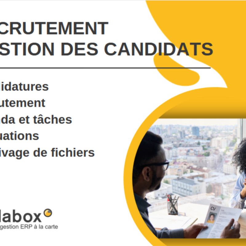 Module Candidats de Collabox, pour le recrutement, l'évaluation des candidatures et l'archivage des fichiers.
