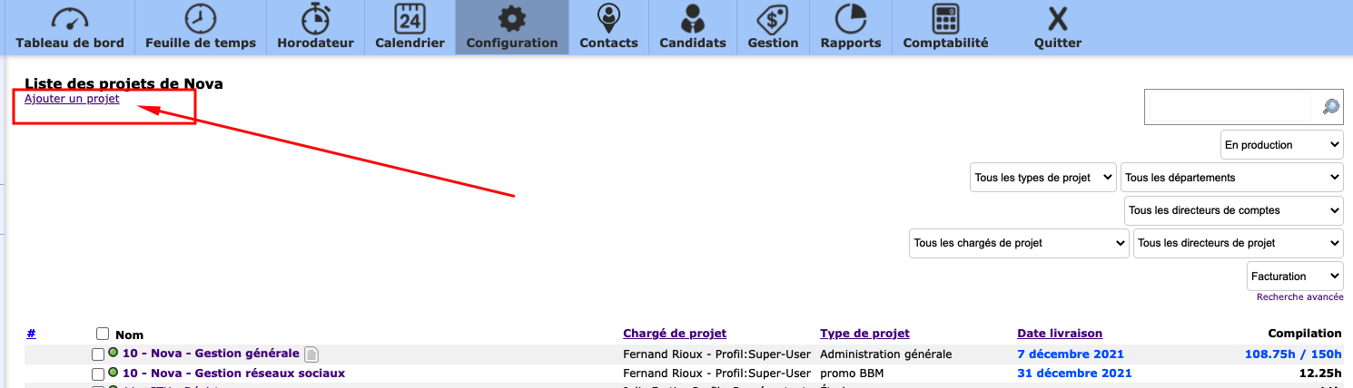 Image showing where to click to add a new project in the Collabox.