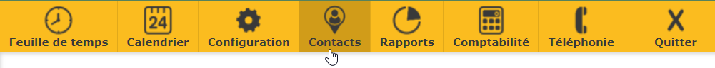 Menu principal où on voit l'onglet Contact du CRM.