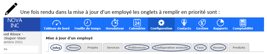 The tabs of the employee's form