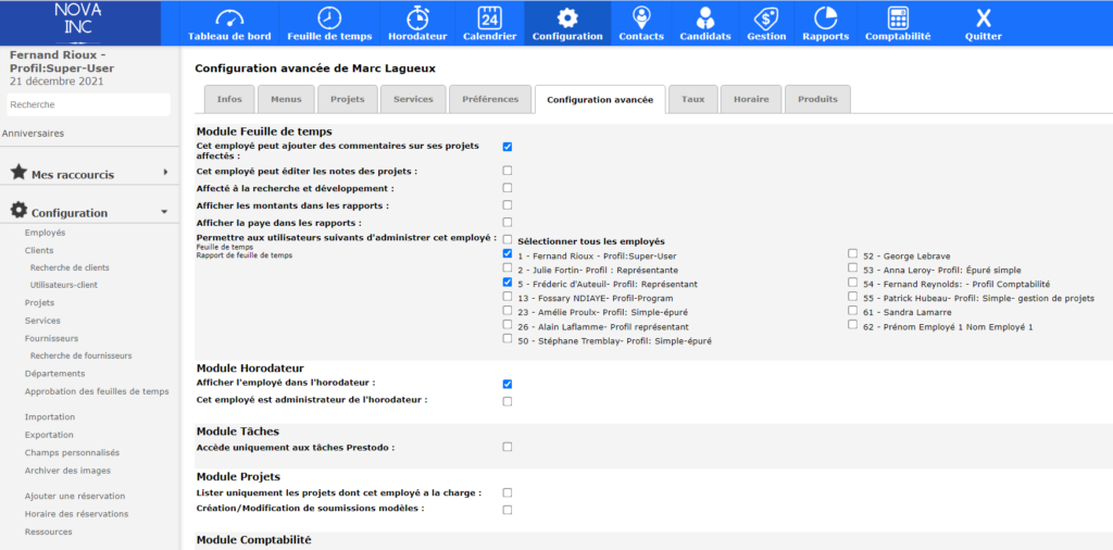 Employee record : Advanced configuration  