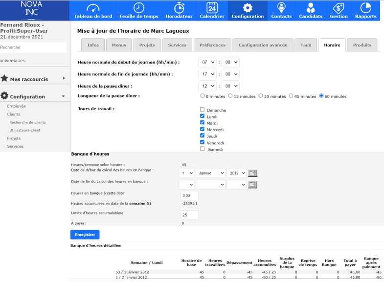 Employee record: employee schedules