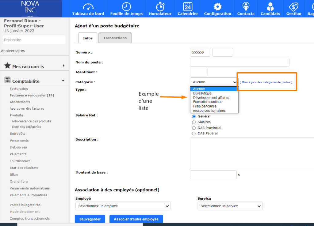 Budget item categories 1