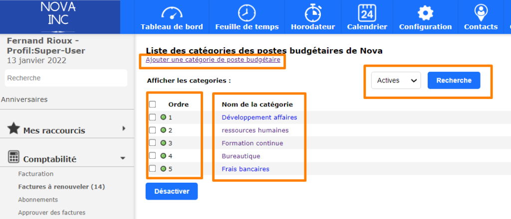 Budget item categories 2