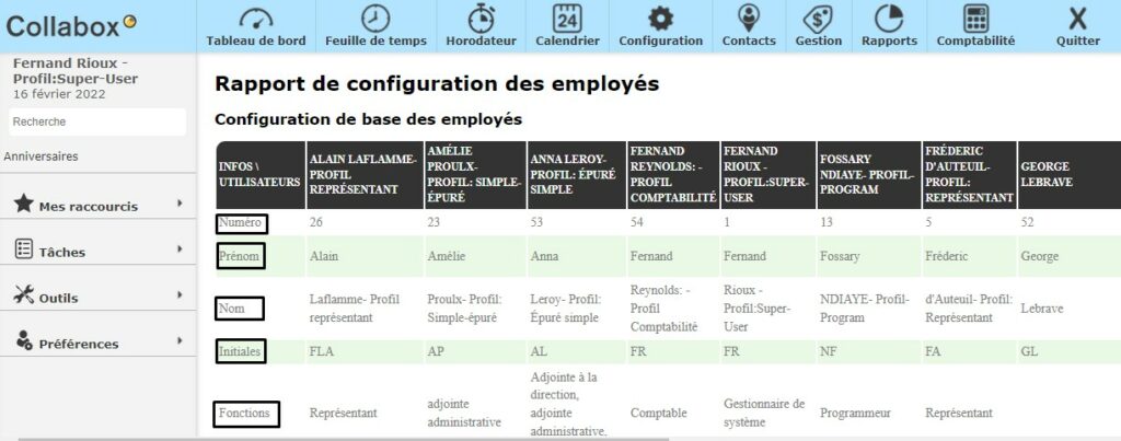 INFO-report employee configuration