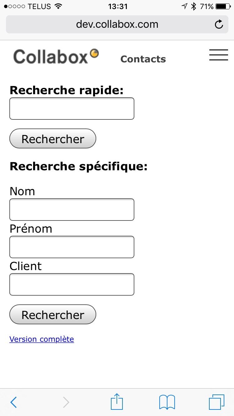 Champs possibles à remplir pour la recherche d'un contact.