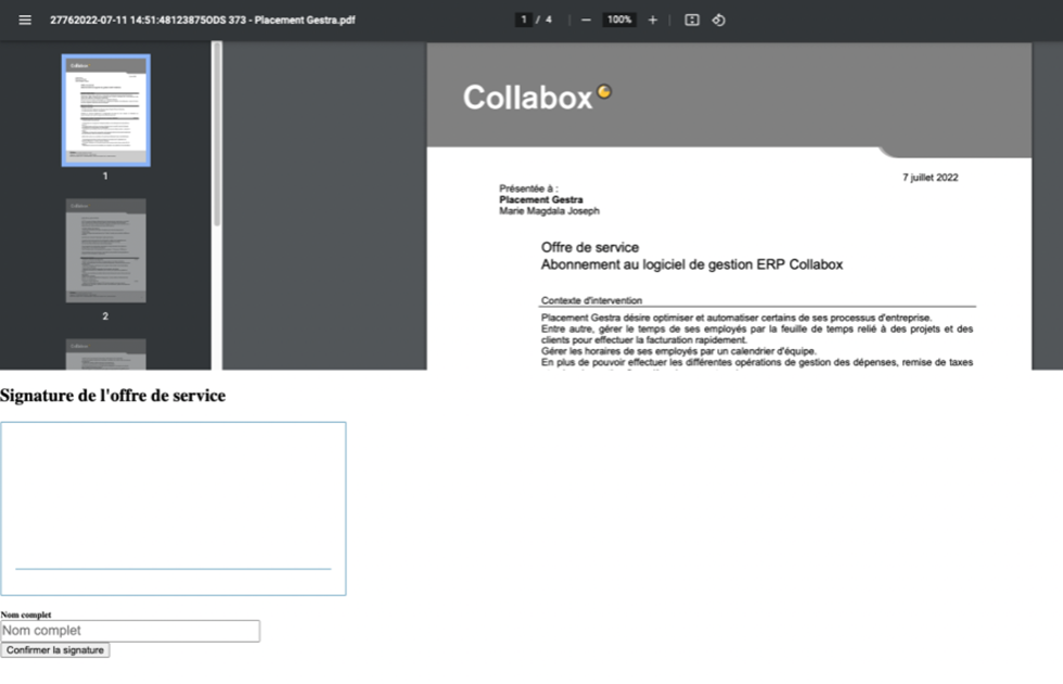 This is an image showing how the customer will be able to sign the service offer.