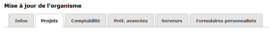 Image showing the tabs of the organization update. The "Projects" tab is highlighted.