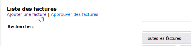 Image showing where to click to manually add an invoice on the "invoice list" page. This is the main page of the "Accounting" module.