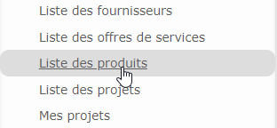 Image showing the left menu and the link to the product list.