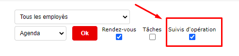 Example of the visual of the calendar menu with the CRM module where the box "follow up operations" is checked.
