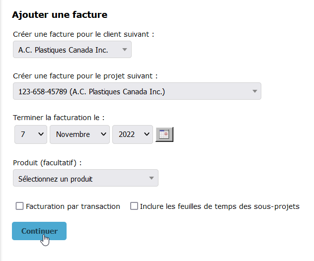 Image showing the page for creating an invoice from a customer.