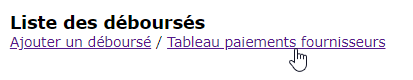 Image showing the position of the "Supplier payment table" link in the Disbursement list page.