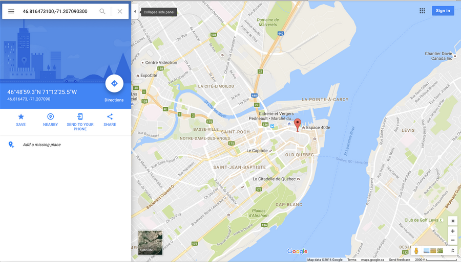 Example of a geolocated location where an employee has filled in his timesheet.
