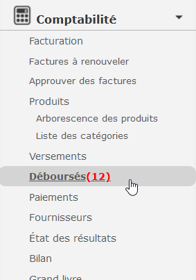 Image showing the drop down menu on the left where the disbursements to be approved are in red font and in parentheses.