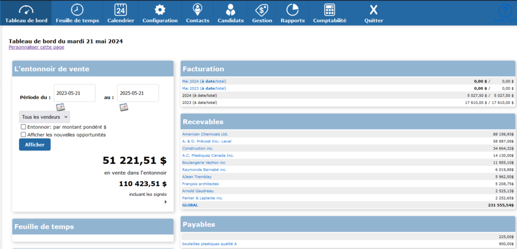 Image montrant l'exemple d'un tableau de bord.