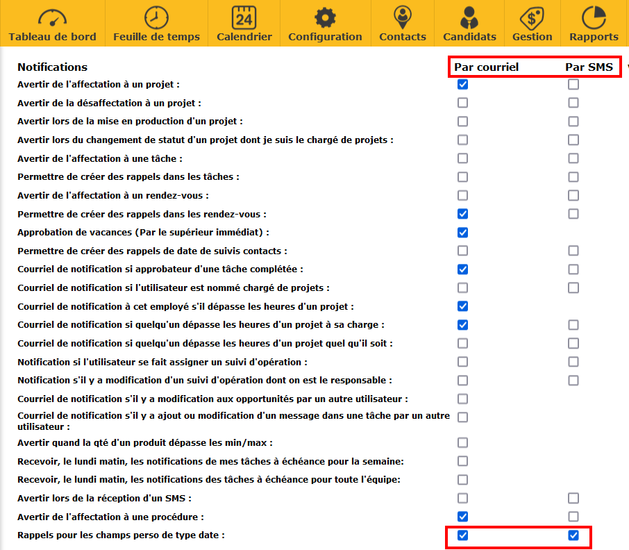 Image démontrant les cases devant être cocher.