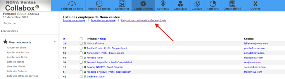 Rapport de configuration des employés