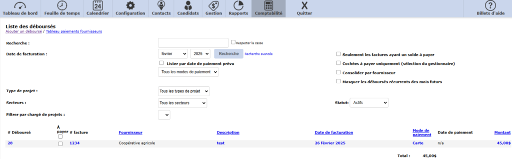 Image démontrant que votre déboursé a été créé après sauvegarde.